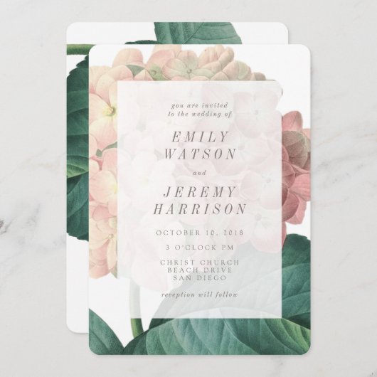 Invitation Hydrangea Vintage rose (Devant / Derrière)