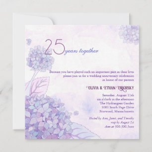 Invitation Hydrangeas 25e anniversaire de mariage argenté