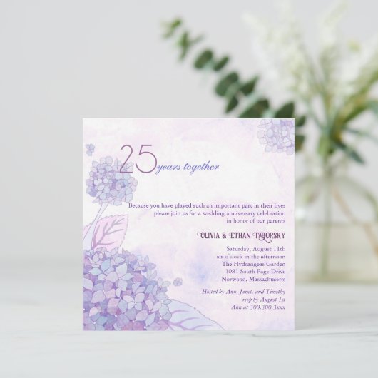 Invitation Hydrangeas 25e anniversaire de Mariage d'argent (Debout devant)