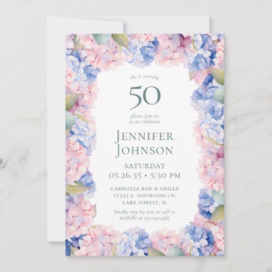 Invitation Hydrangeas 50e fête d'anniversaire (Devant)
