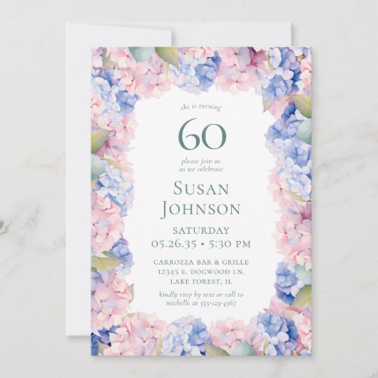 Invitation Hydrangeas 60e fête d'anniversaire (Devant)