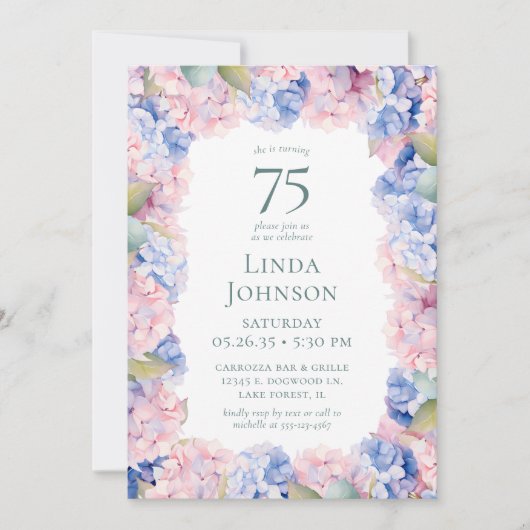 Invitation Hydrangeas 75e fête d'anniversaire (Devant)