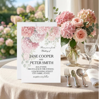 Invitation  Hydrangeas and roses pastel colours