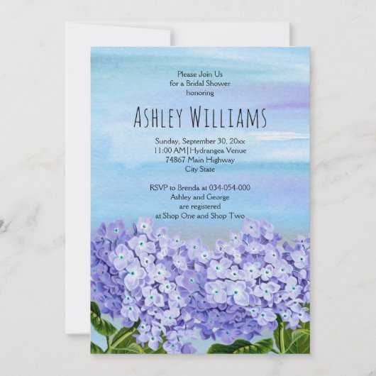 Invitation Hydrangeas aquarelle fleurie mariage douche nuptia (Devant)