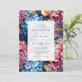 Invitation Hydrangeas Aquarelles Rose Bleu Mariage (Debout devant)
