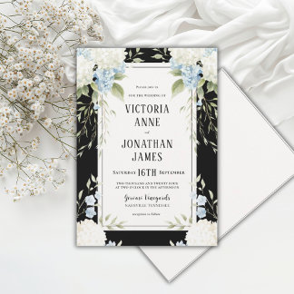 Invitation Hydrangeas Blanches Élégantes Mariage Floral Noir