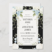 Invitation Hydrangeas Blanches Élégantes Mariage Floral Noir (Devant)