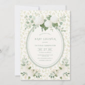 Invitation Hydrangeas Blanches Fleuris Vintage Vert Baby Show (Devant)