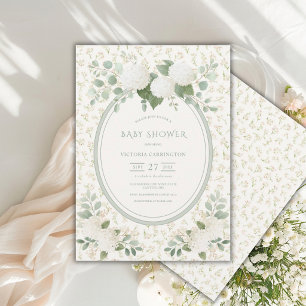 Invitation Hydrangeas Blanches Fleuris Vintage Vert Baby Show