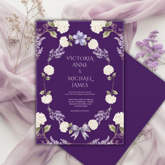 Invitation Hydrangeas Blanches Fleurs Violettes Élégantes