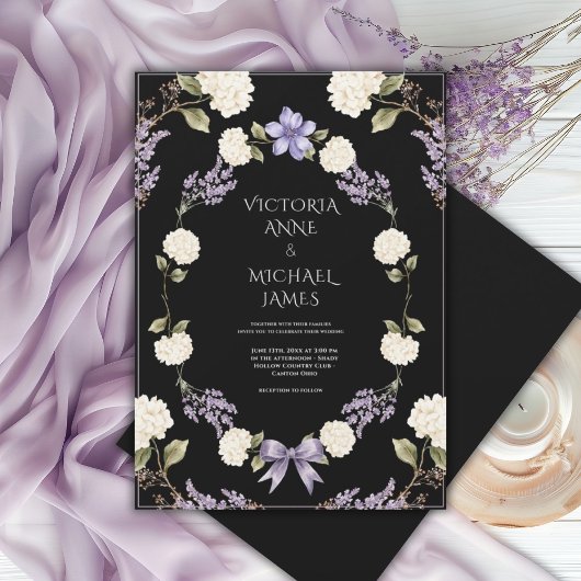 Invitation Hydrangeas Blanches Fleurs Violettes Élégantes