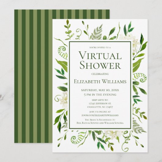 Invitation Hydrangeas Blanches Virtuelles Shower de Mariage à (Devant / Derrière)