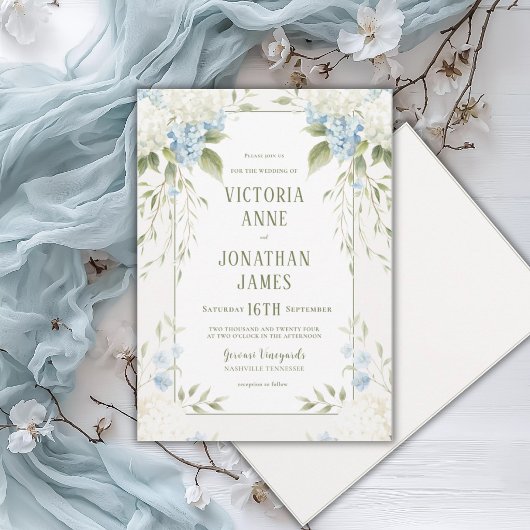 Invitation Hydrangeas Blancs Élégants Mariage Floral Bleu