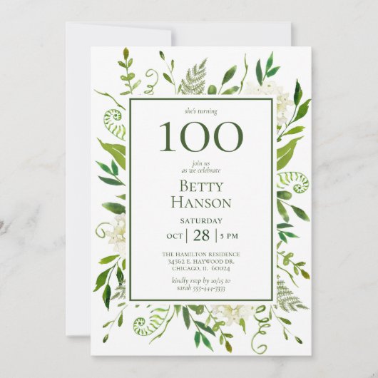 Invitation Hydrangeas blancs pour 100e anniversaire (Devant)