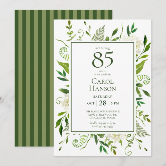 Invitation Hydrangeas blancs pour 85e anniversaire (Devant / Derrière)