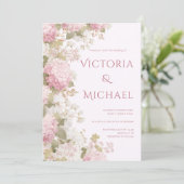Invitation Hydrangeas Blancs Roses Élégant Mariage Moderne (Debout devant)