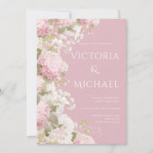 Invitation Hydrangeas Blancs Roses Élégant Mariage Moderne (Devant)