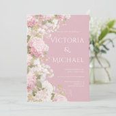 Invitation Hydrangeas Blancs Roses Élégant Mariage Moderne (Debout devant)