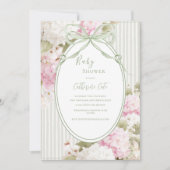 Invitation Hydrangeas Blancs Roses Fête de Naissance Vert de (Devant)