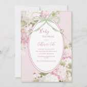 Invitation Hydrangeas Blancs Roses Fête de Naissance Vert de (Devant)