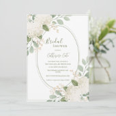 Invitation Hydrangeas Blancs Vert Sauge Mariage Vintage (Debout devant)