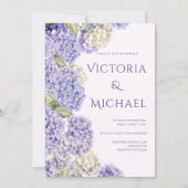 Invitation Hydrangeas Blancs Violets Mariage Élégant Moderne (Devant)