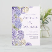 Invitation Hydrangeas Blancs Violets Mariage Élégant Moderne (Debout devant)