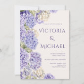 Invitation Hydrangeas Blancs Violets Mariage Élégant Moderne (Devant)