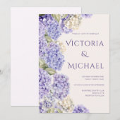Invitation Hydrangeas Blancs Violets Mariage Élégant Moderne (Devant / Derrière)