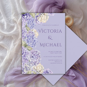 Invitation Hydrangeas Blancs Violets Mariage Élégant Moderne