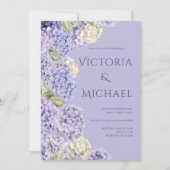 Invitation Hydrangeas Blancs Violets Mariage Élégant Moderne (Devant)