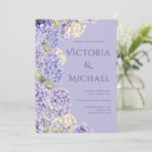 Invitation Hydrangeas Blancs Violets Mariage Élégant Moderne (Debout devant)