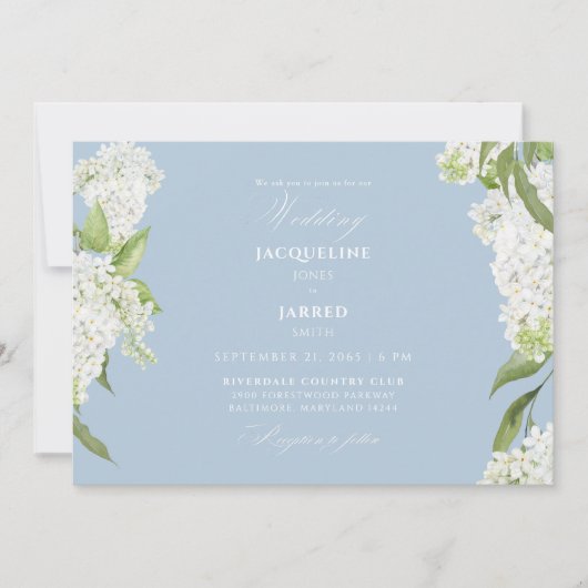 Invitation Hydrangeas Bleu Ciel Blanc Mariage II (Devant)
