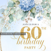 Invitation Hydrangeas Bleu Clair à l'Aquarelle Royale 60e Ann