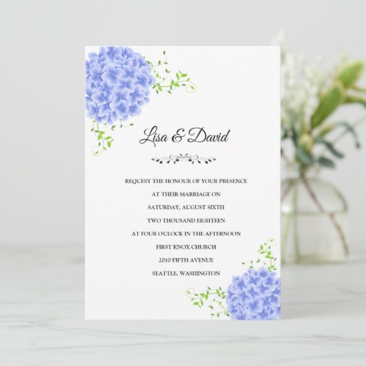 Invitation Hydrangeas bleu-faire-part de mariage (Debout devant)
