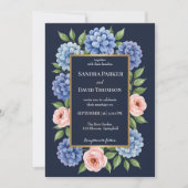 Invitation Hydrangeas bleu poussiéreux roses rose pastel mari (Devant)
