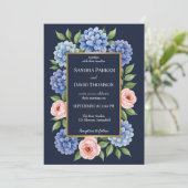 Invitation Hydrangeas bleu poussiéreux roses rose pastel mari (Debout devant)