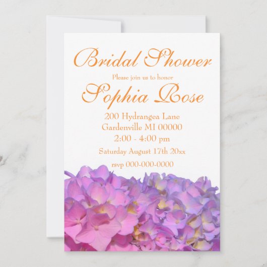 Invitation Hydrangeas Bleu Rose fleurs roses violettes élégan (Devant)