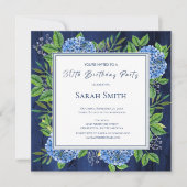 Invitation Hydrangeas Bleu Rustique Bois Fête d'anniversaire  (Devant)