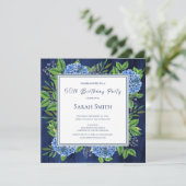 Invitation Hydrangeas Bleu Rustique Bois Fête d'anniversaire (Debout devant)