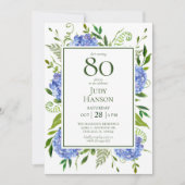 Invitation Hydrangeas bleues pour 80e anniversaire (Devant)