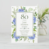 Invitation Hydrangeas bleues pour 80e anniversaire (Debout devant)