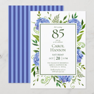 Invitation Hydrangeas bleues pour 85e anniversaire
