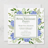 Invitation Hydrangeas Bleues pour les 80 ans - Aquarelle Flor (Devant)