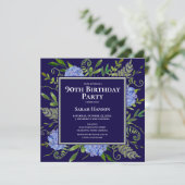 Invitation Hydrangeas Bleues pour les 90 ans, Aquarelle Flora (Debout devant)