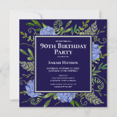 Invitation Hydrangeas Bleues pour les 90 ans, Aquarelle Flora (Devant)