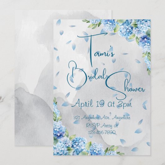 Invitation Hydrangeas Bleus (Devant / Derrière)