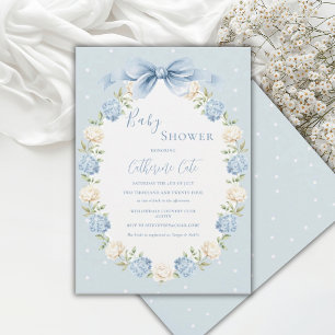 Invitation Hydrangeas Bleus Blancs Ruban Baby Shower Vintage