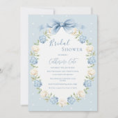 Invitation Hydrangeas Bleus Blancs Ruban Mariage Vintage (Devant)