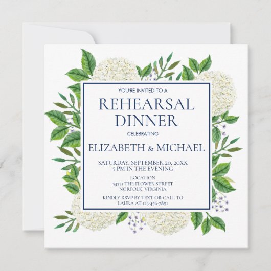 Invitation Hydrangeas Bleus Blancs Rustiques Aquarelle Répéti (Devant)